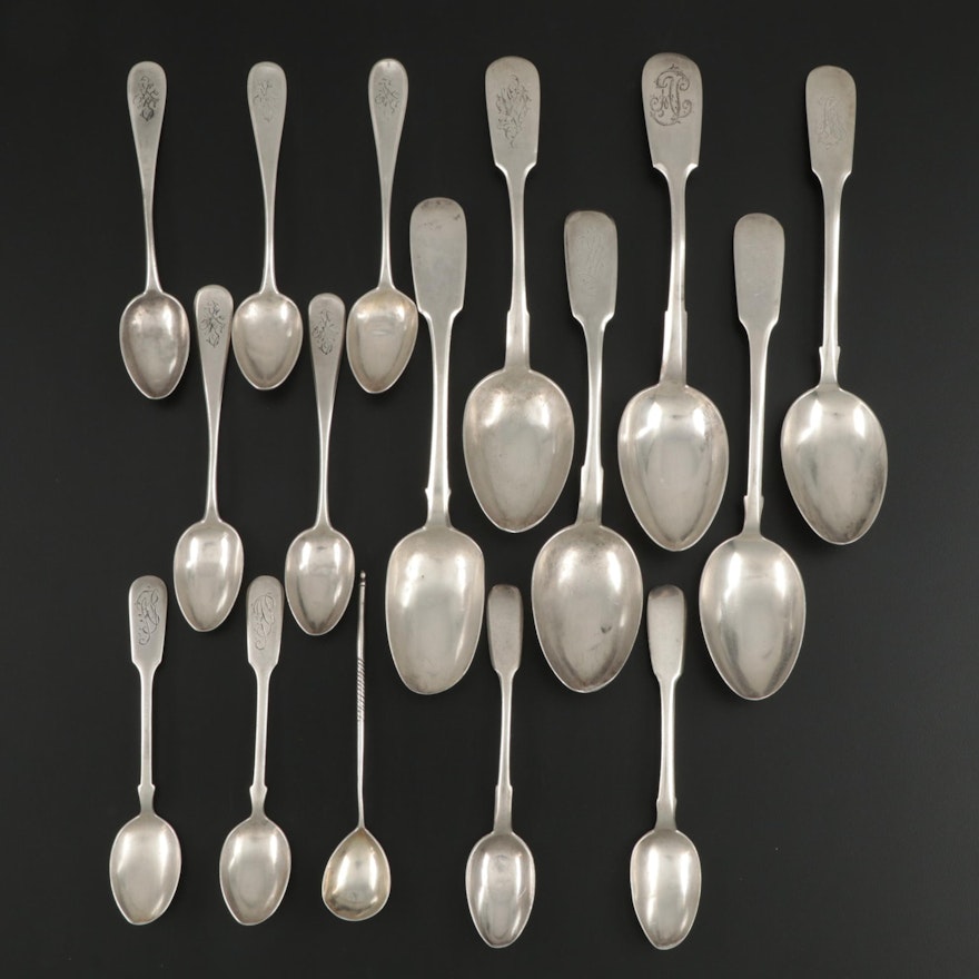 Imperial and Soviet Russian 875 Silver Serving Spoons and Teaspoons