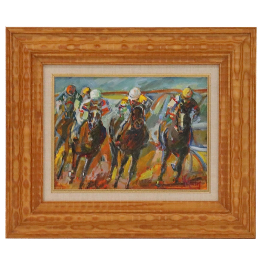 Impressionistic Acrylic Painting of Horse Race