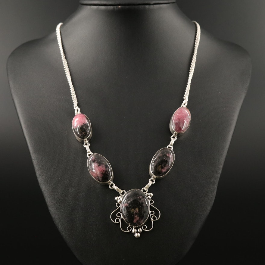 Sterling Silver Rhodonite Stationary Necklace