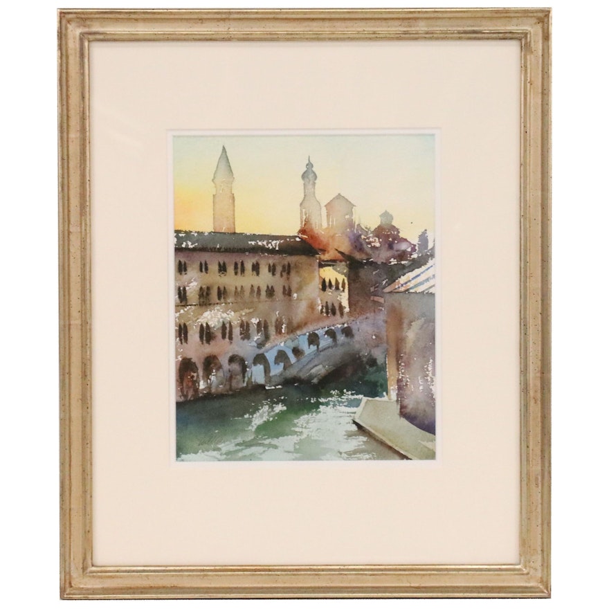William Matthews Watercolor Painting of Canal Scene "Venice"