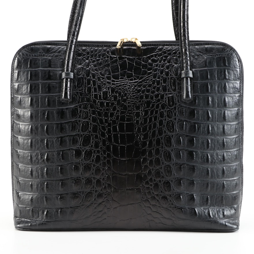 Algo Top Handle Bag in Black Crocodile Embossed Leather