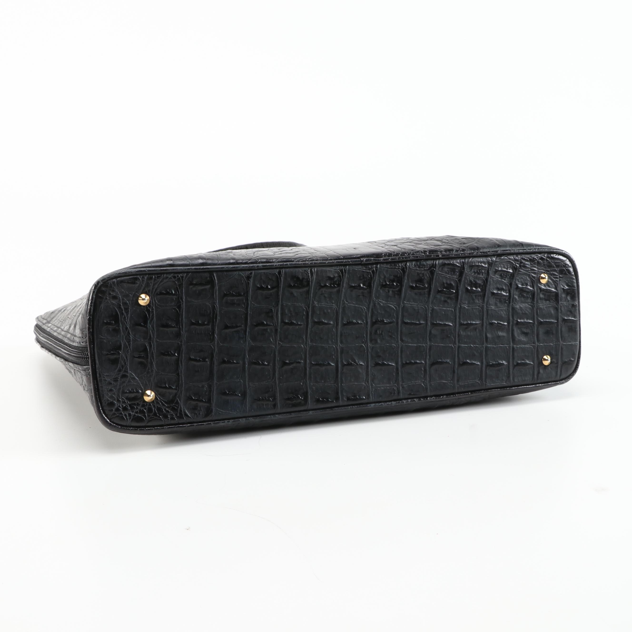 Algo Top Handle Bag in Black Crocodile Embossed Leather