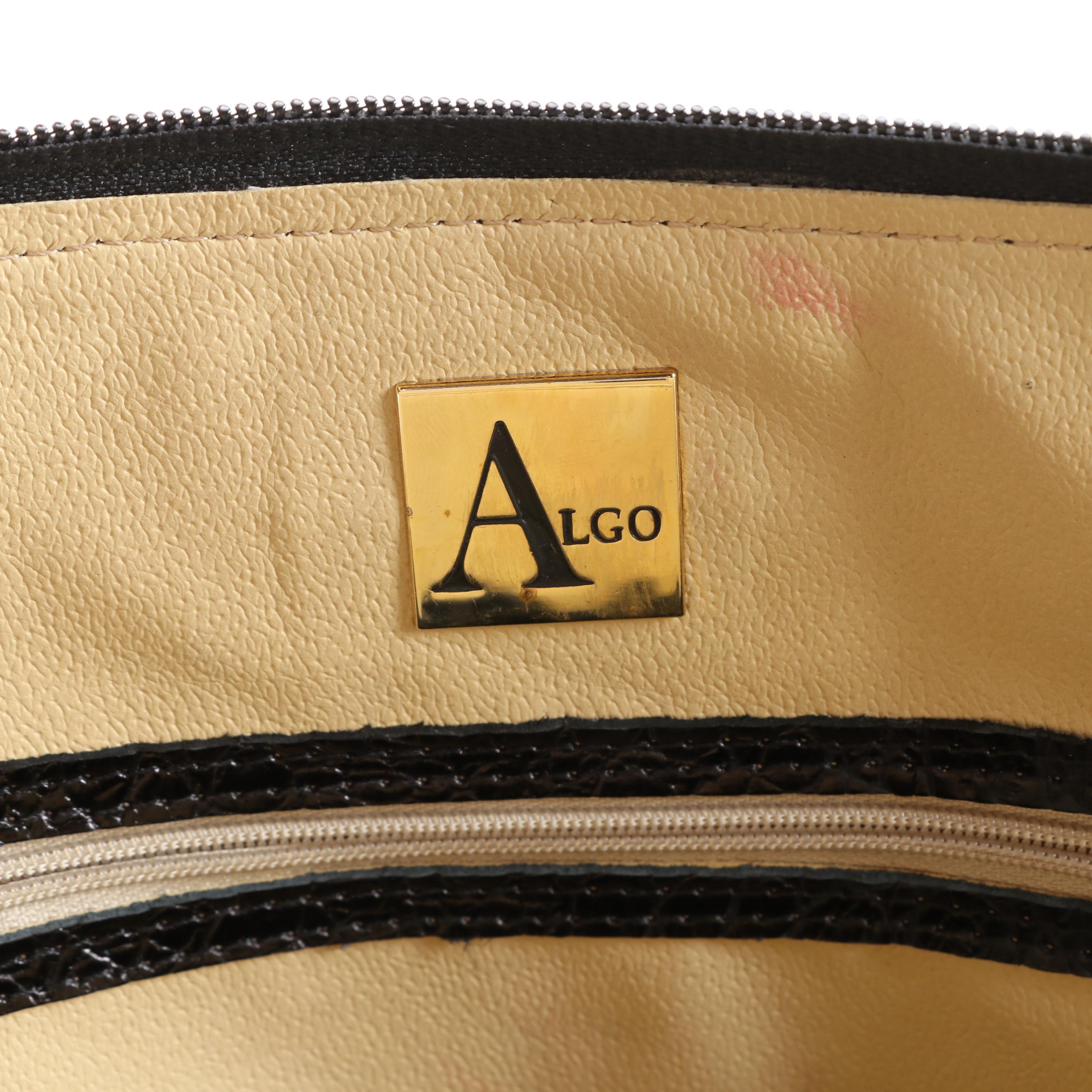 Algo Top Handle Bag in Black Crocodile Embossed Leather