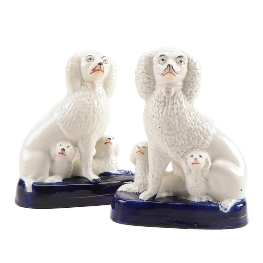 Staffordshire Poodle and Pups Figurines, Mid to Late 19th Century