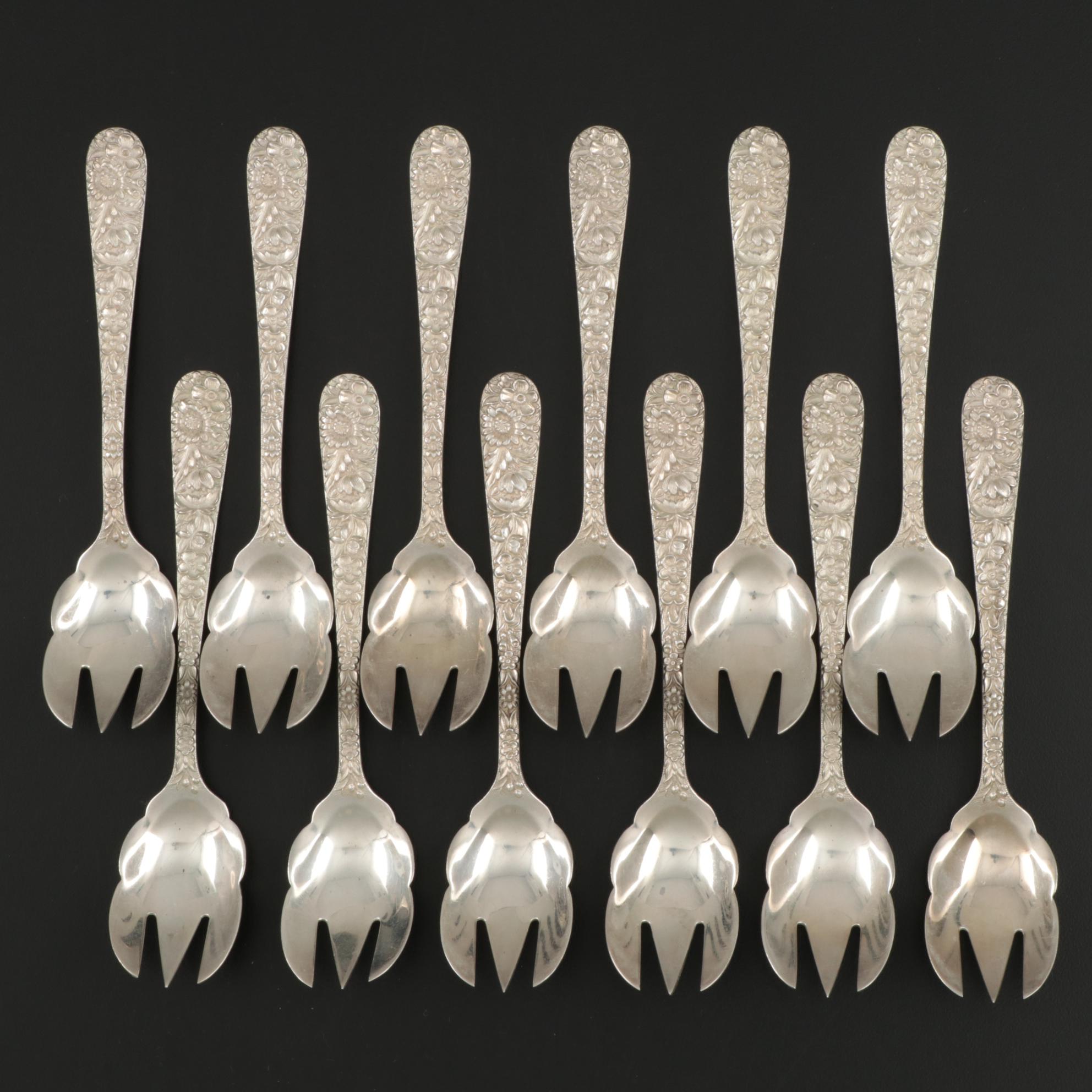 S. Kirk & Son "Repoussé" Sterling Silver Ice Cream Forks, 1924–1932