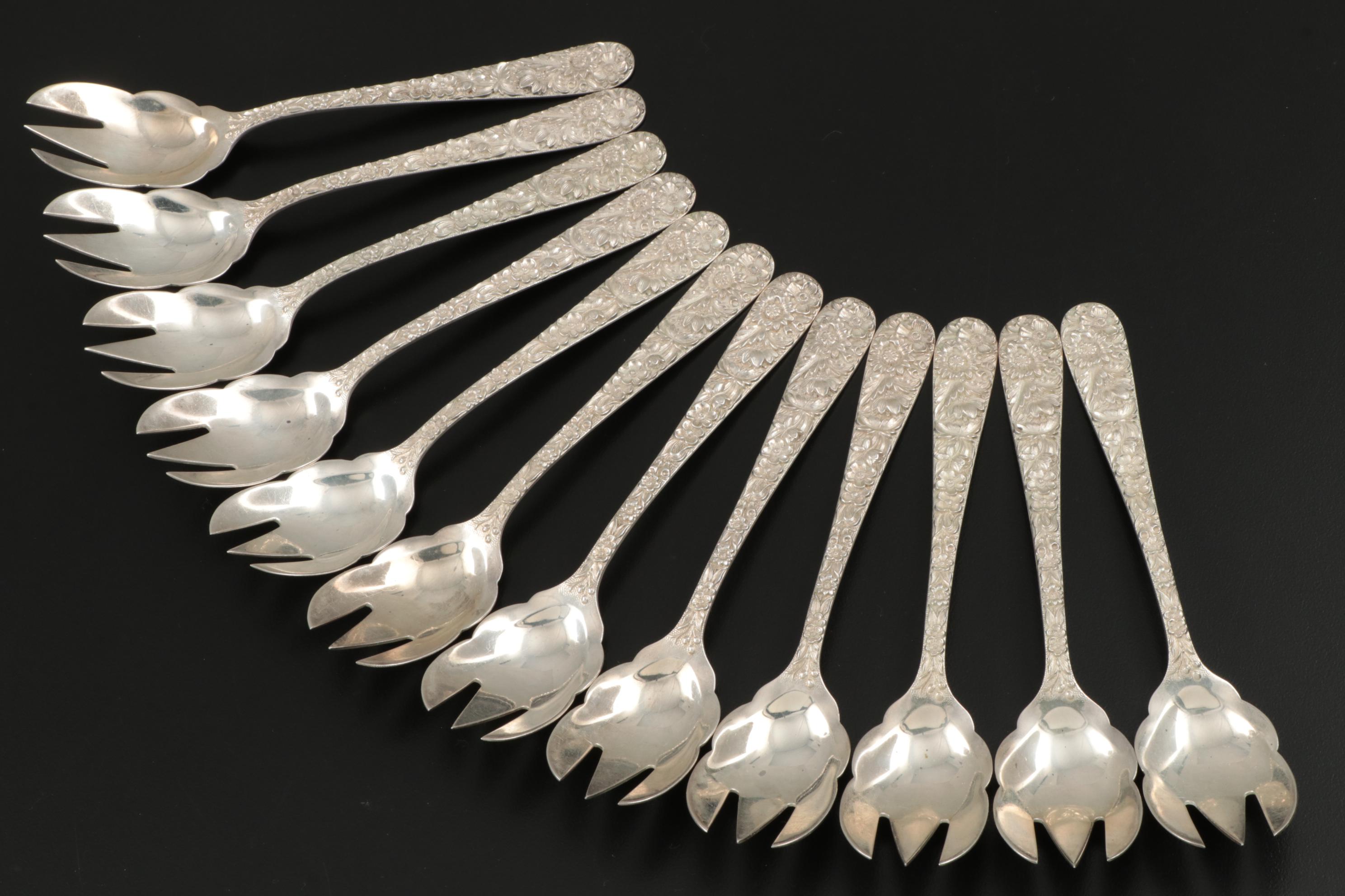 S. Kirk & Son "Repoussé" Sterling Silver Ice Cream Forks, 1924–1932