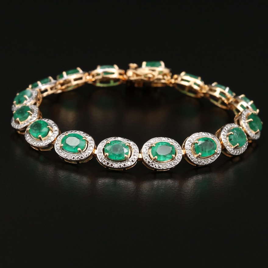 Sterling Silver Emerald and Diamond Link Bracelet