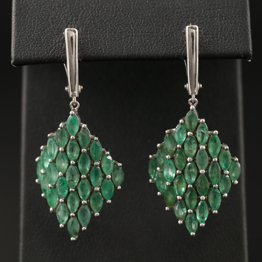 Sterling Silver Curved Kite Emerald Dangle Earrings