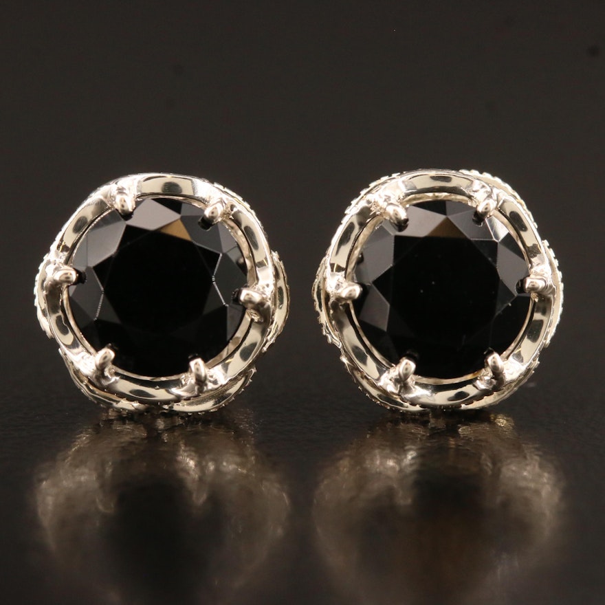 Tacori Sterling Silver Black Onyx Button Earrings with 18K Accents