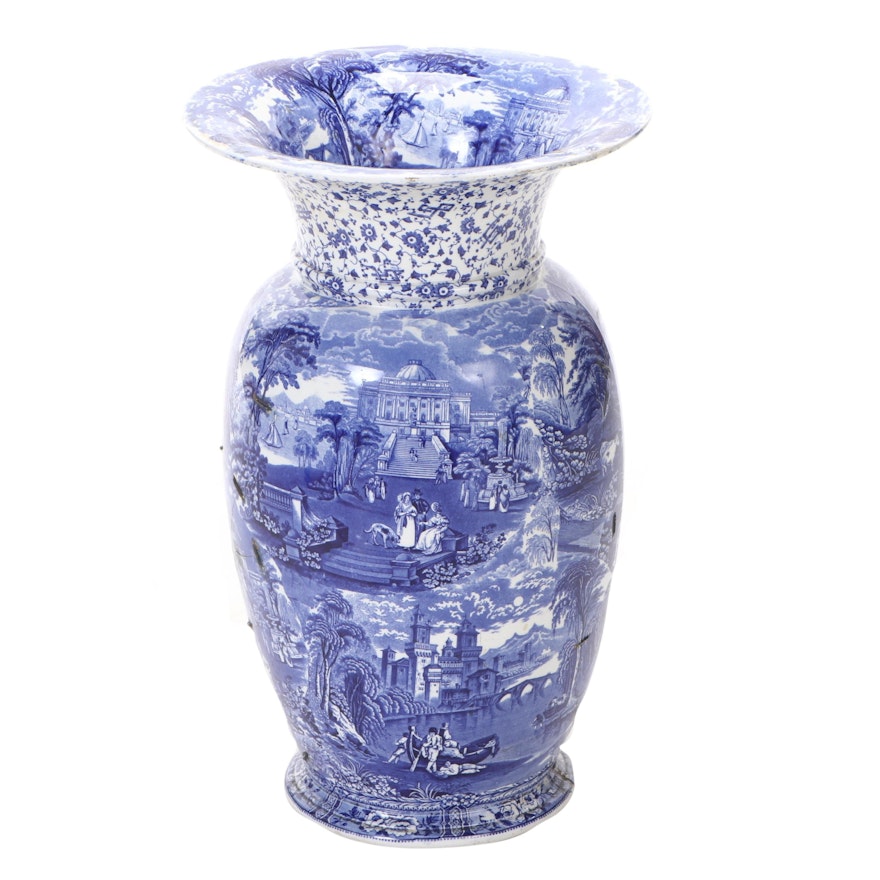 Cauldon Blue and White Ceramic Floor Vase, Late 19th/Early 20th Century