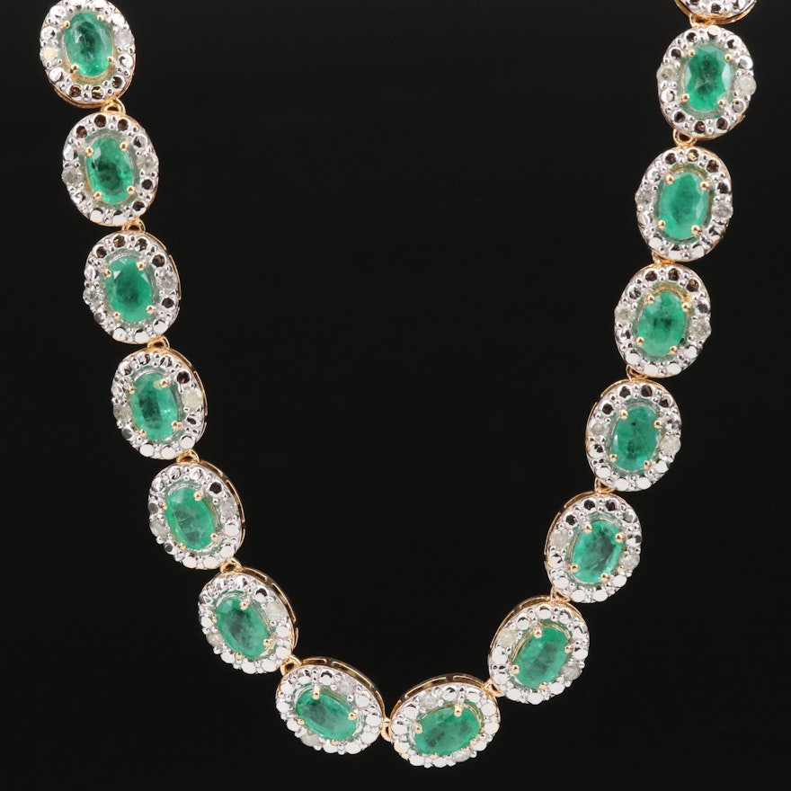 Sterling Silver Emerald and 2.30 CTW Diamond Link Necklace