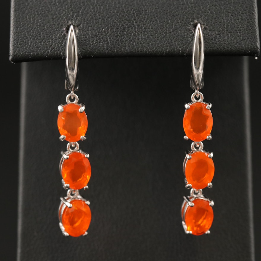 Sterling Fire Opal Dangle Earrings