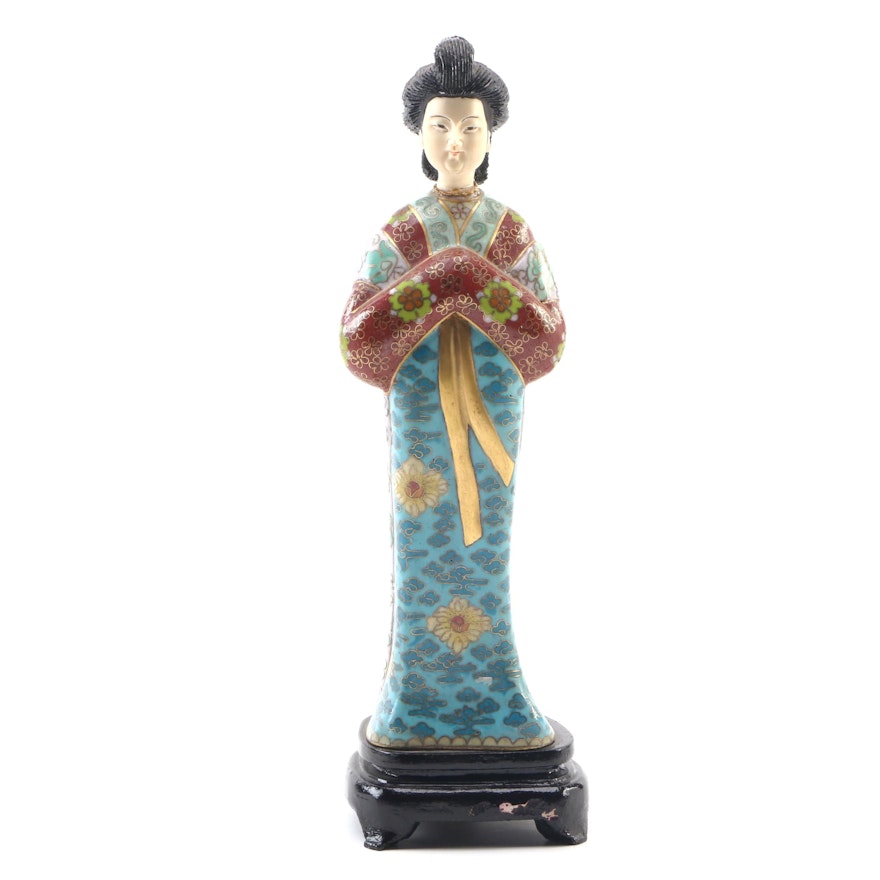 Chinese Cloisonne and Carved Resin Female Figure, 21st Century
