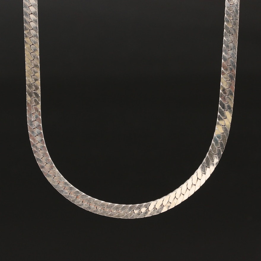 Sterling Silver Herringbone Chain Necklace