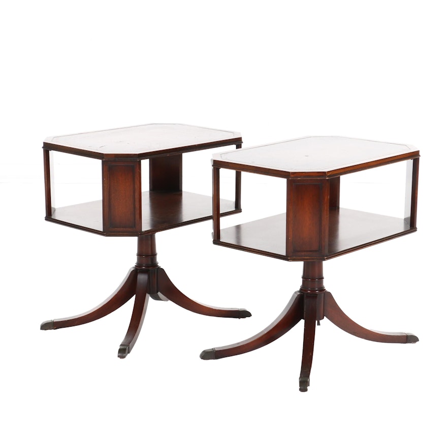 Pair of Weiman Regency Style Mahogany and Leather Inlay Side Tables