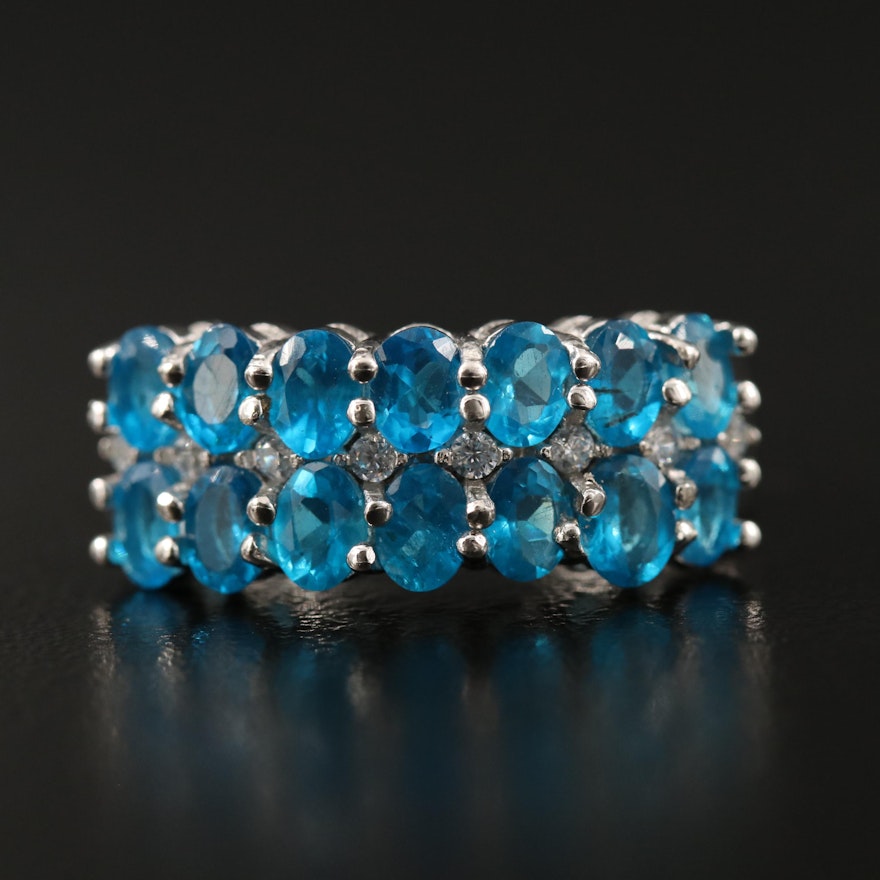 Sterling Silver Apatite and Cubic Zirconia Double Row Band