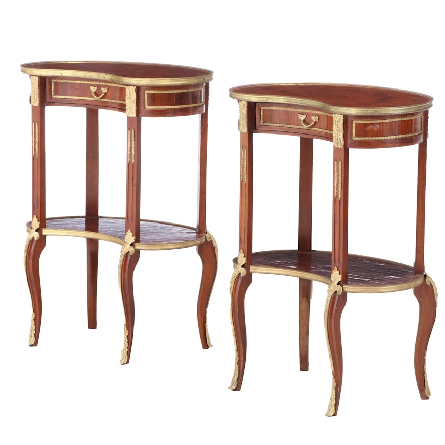Pair of Louis XV Style Gilt Metal-Mounted and Parquetry Tiered Tables