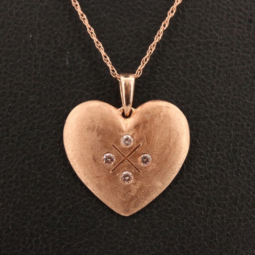 10K Rose Diamond Heart Pendant Necklace