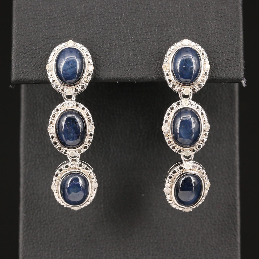 Sterling Silver Sapphire and Diamond Dangle Earrings