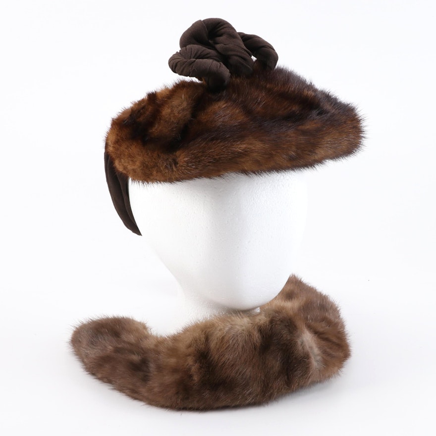 The Gidding Co. Mink Fur Snood Hat with Mink Fur Collar and Henry Harris Hat Box