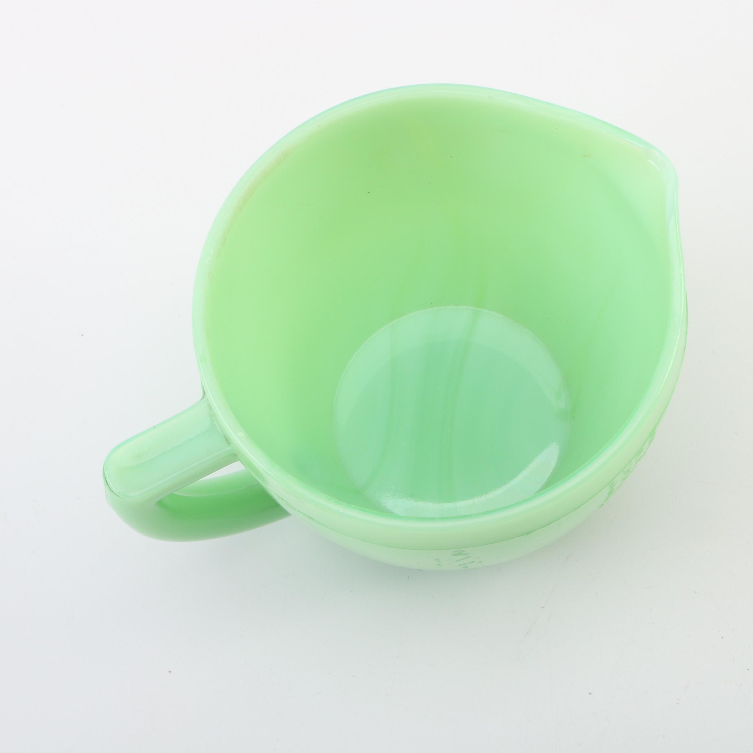 McKee Jadeite Measuring Cup and Depression Green Glass Mixing Bowls