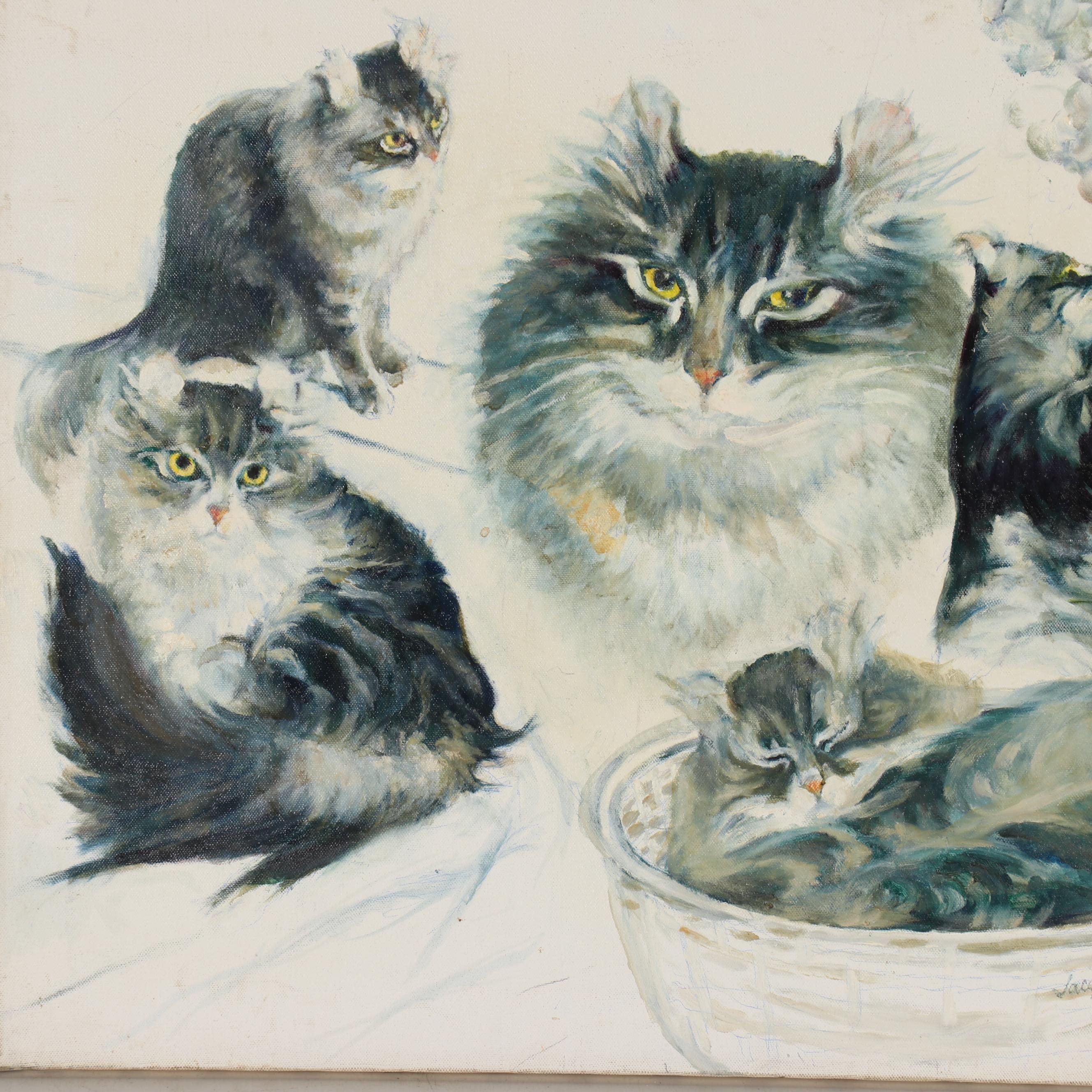 Jacques Zuccaire Oil Study of Cats, Late 20th Century