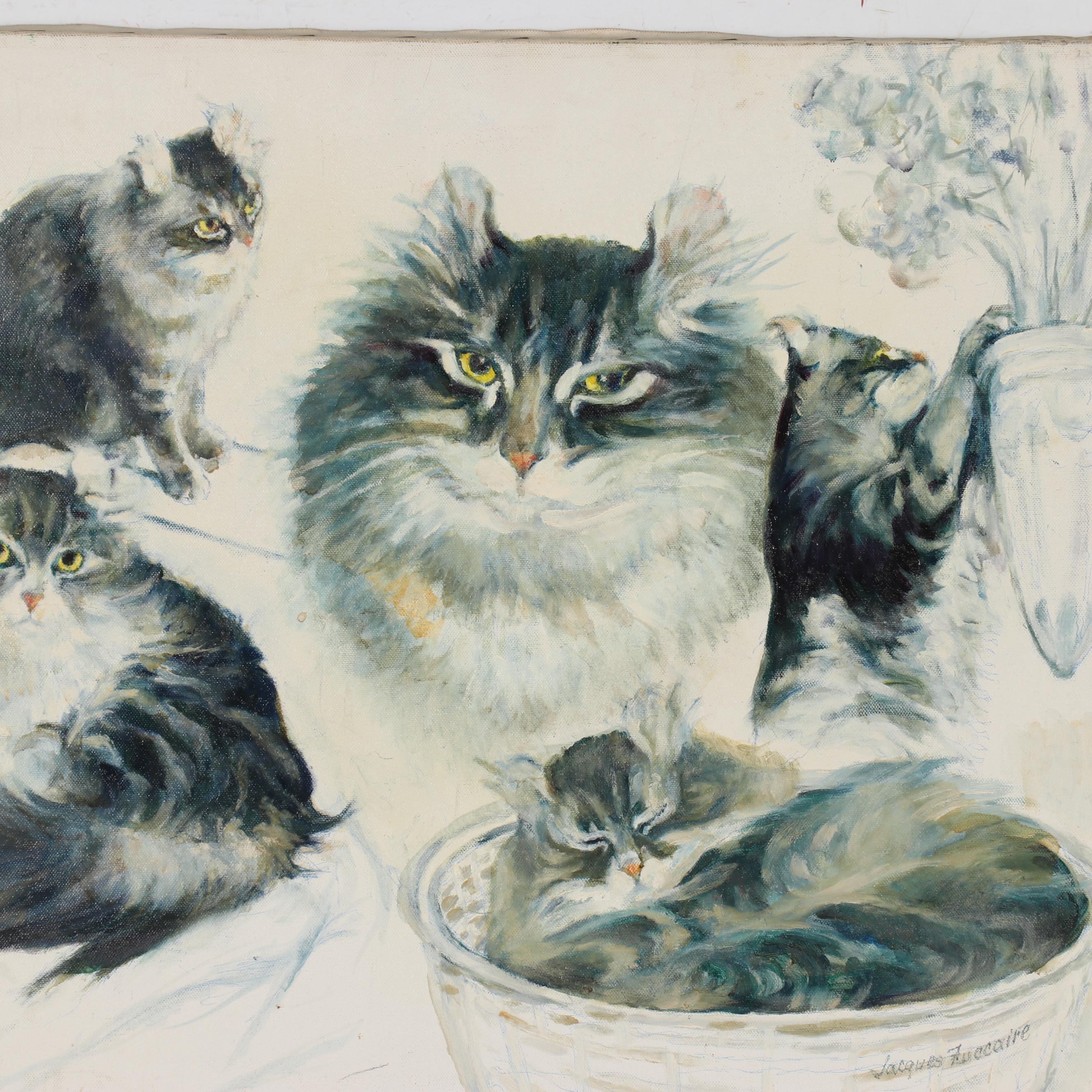 Jacques Zuccaire Oil Study of Cats, Late 20th Century