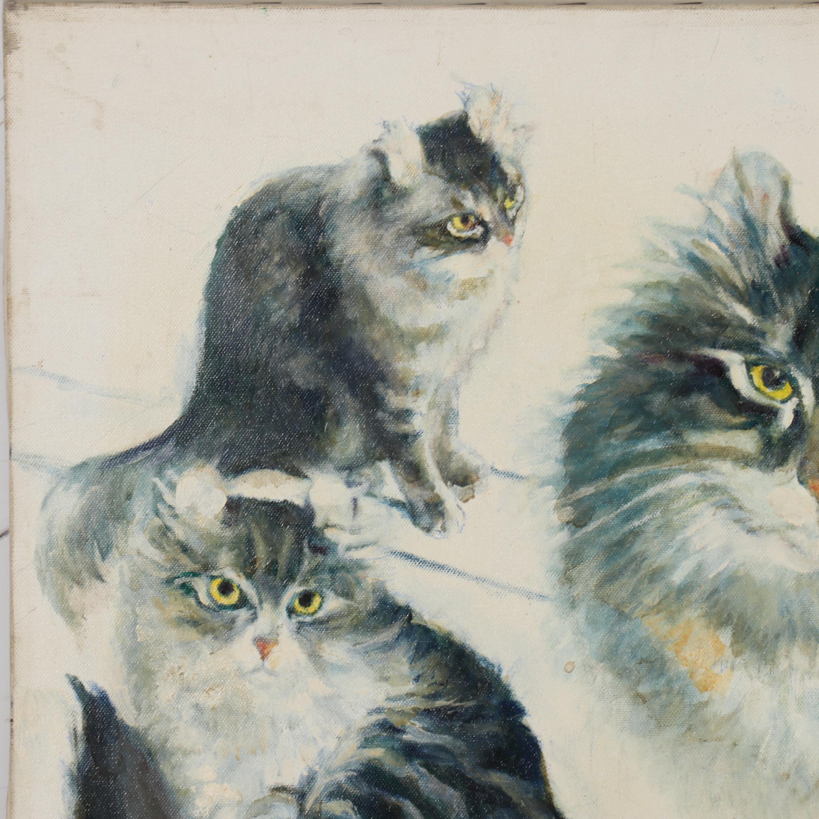 Jacques Zuccaire Oil Study of Cats, Late 20th Century