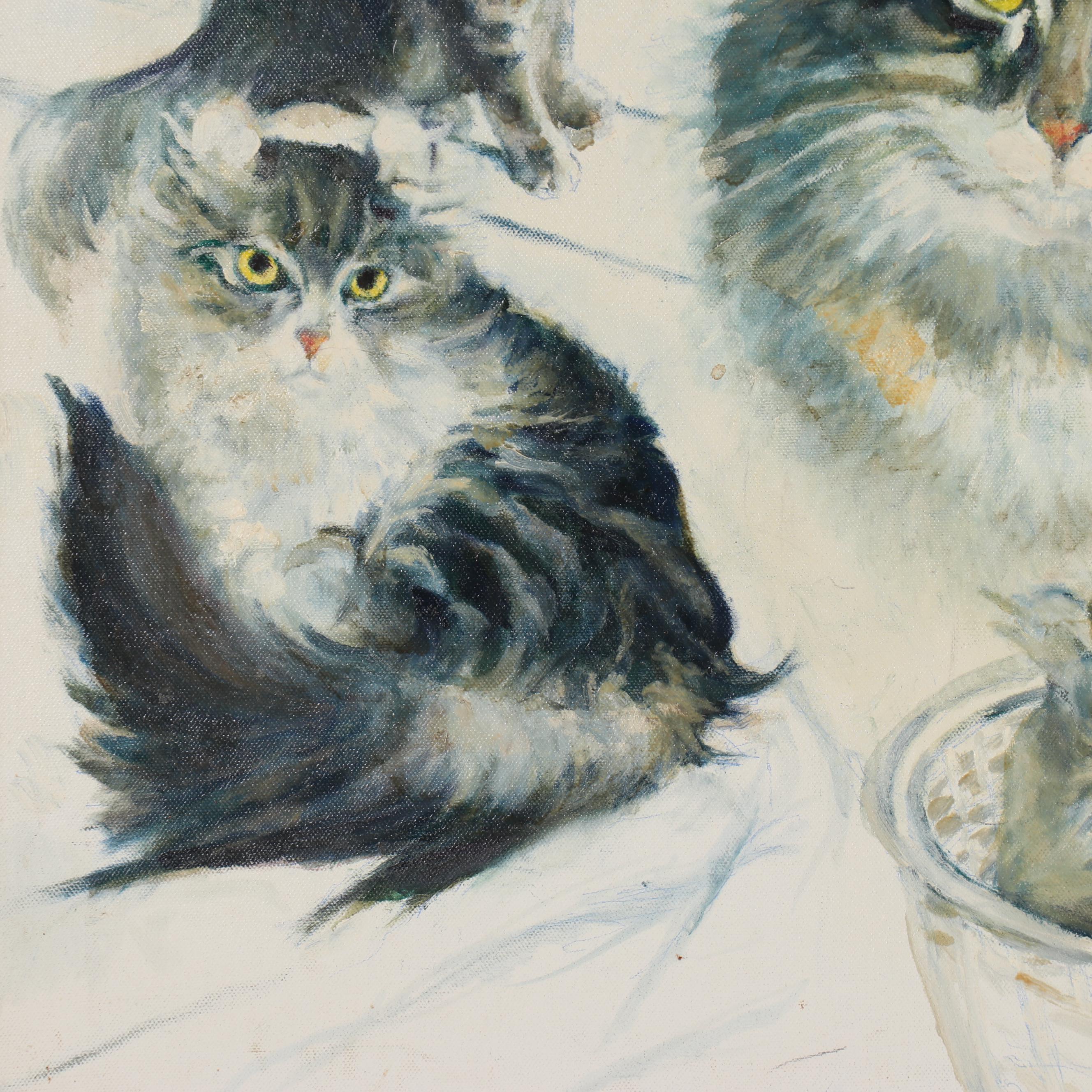 Jacques Zuccaire Oil Study of Cats, Late 20th Century