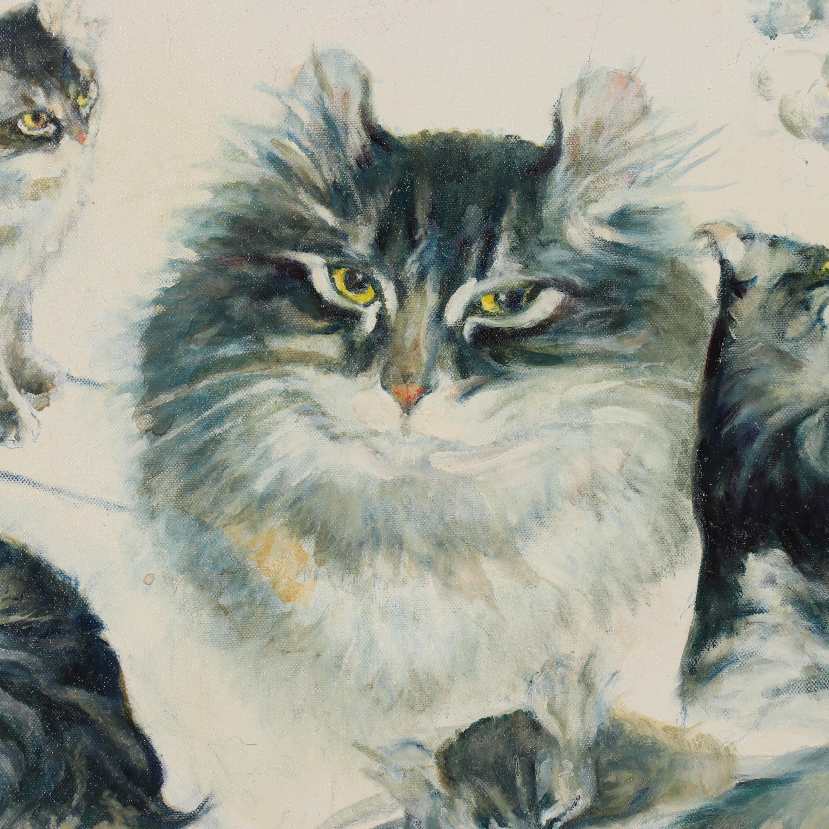 Jacques Zuccaire Oil Study of Cats, Late 20th Century