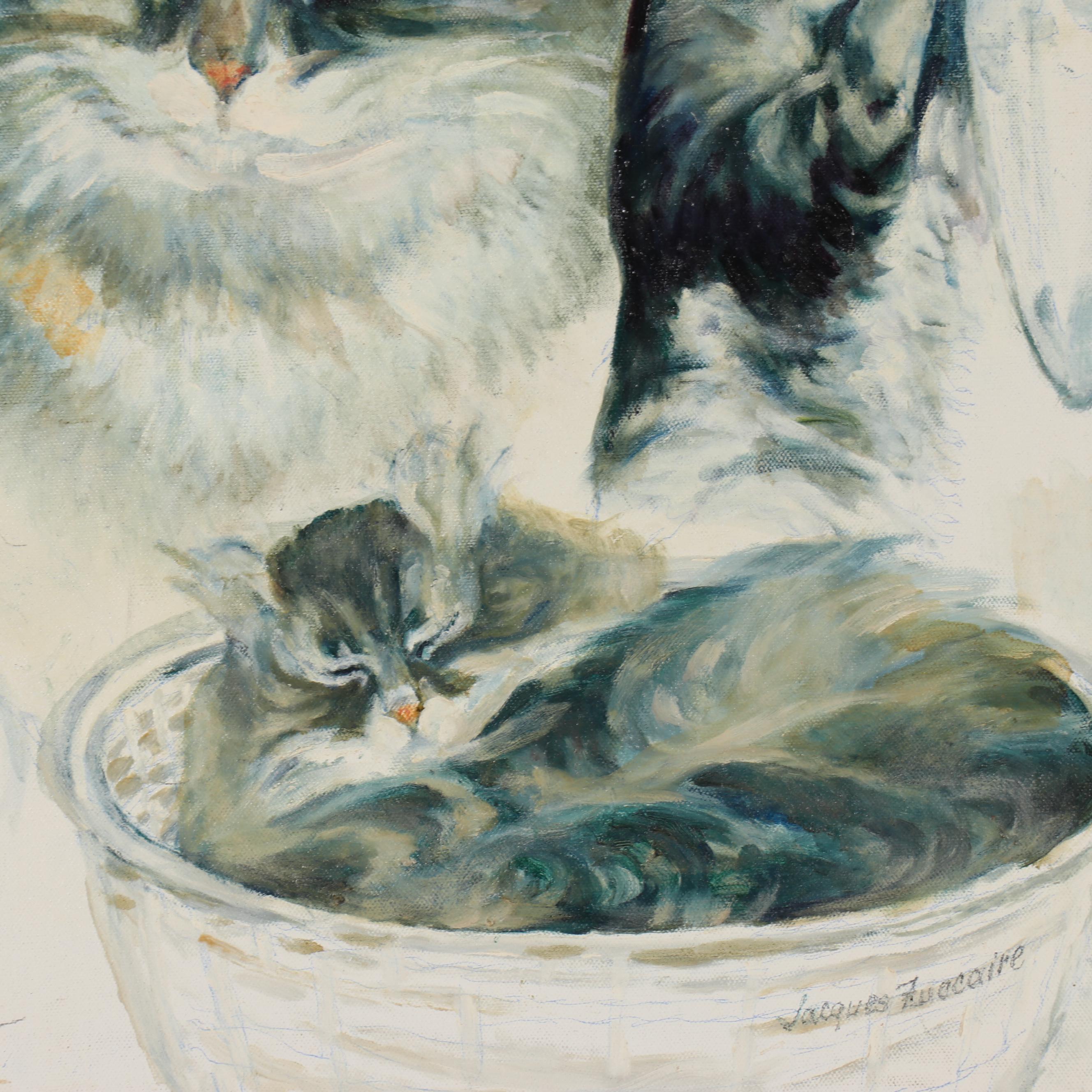 Jacques Zuccaire Oil Study of Cats, Late 20th Century