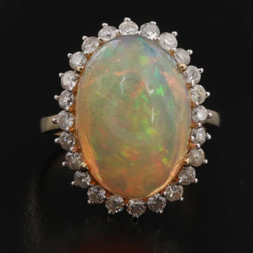 14K 9.07 CT Opal and Diamond Halo Ring