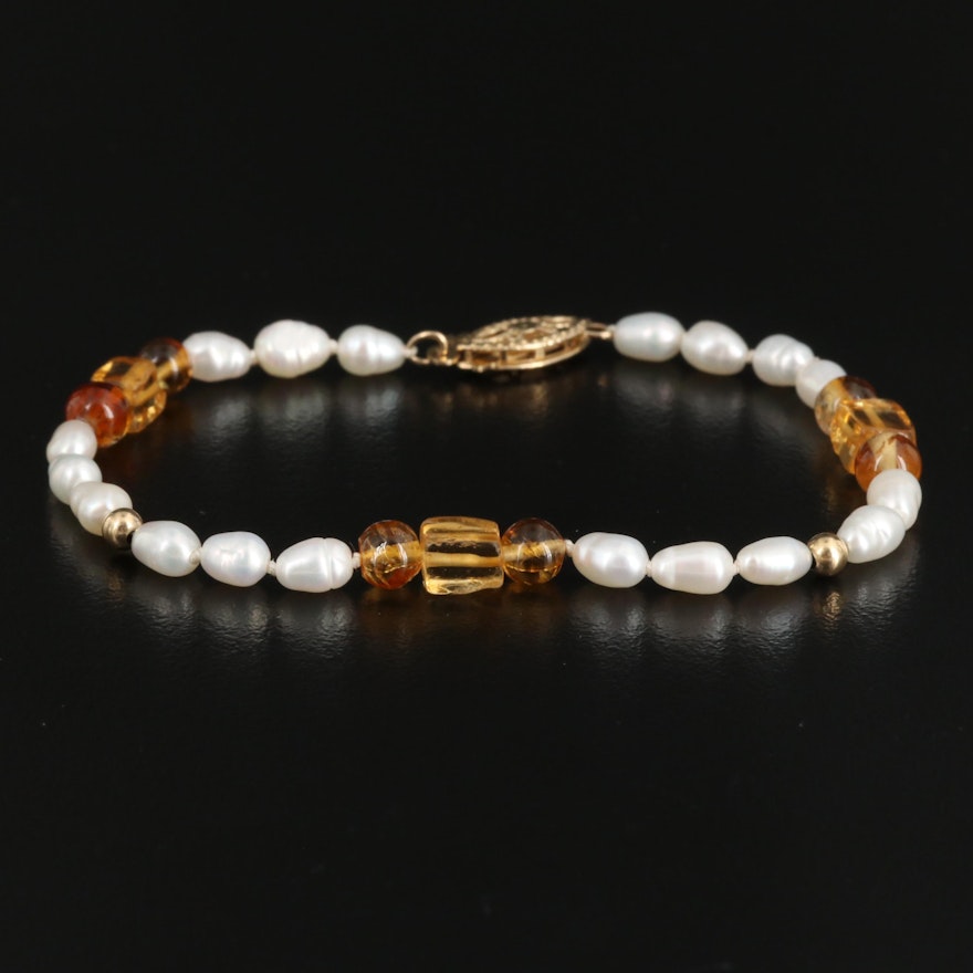 14K Citrine and Semi-Baroque Pearl Bracelet