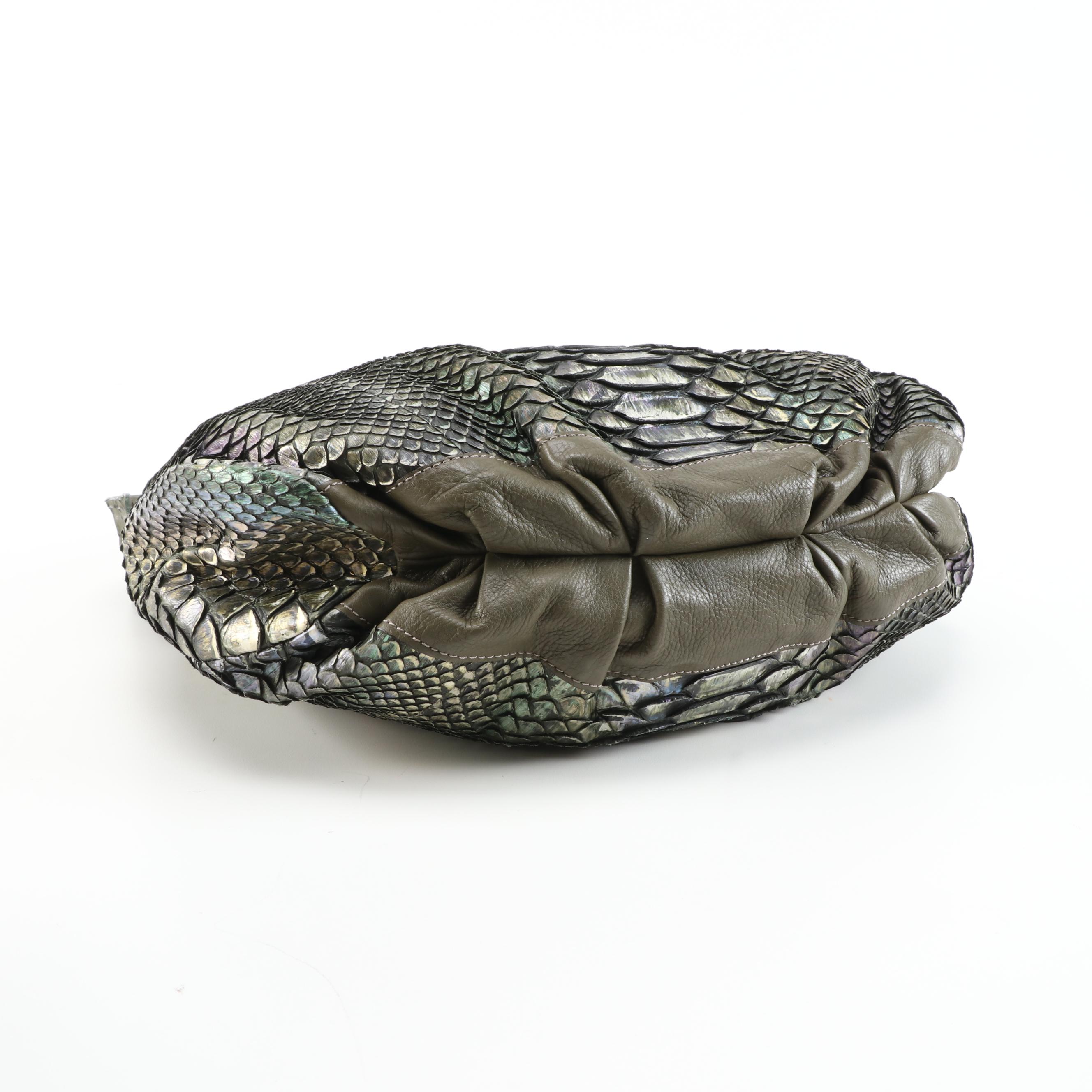 Silvano Biagini Python Skin Hobo Bags in Iridescent Green and Gold Metallic