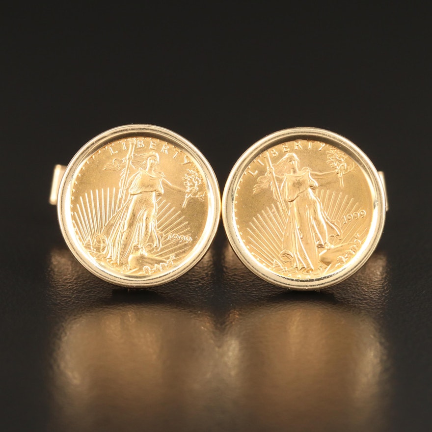 14K Cufflinks with 1999 Gold Eagle Bullion Coins
