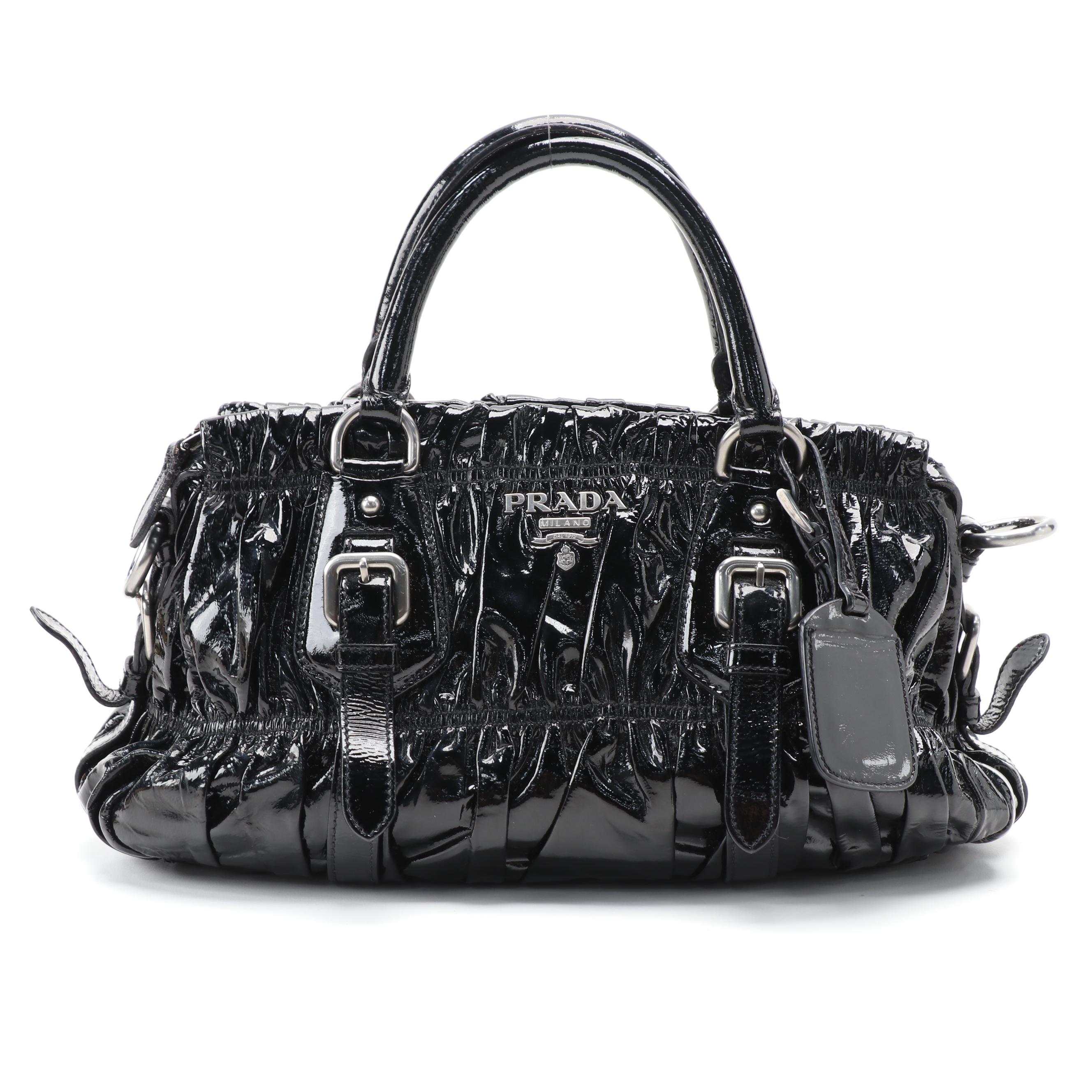 Prada Nero Gaufre Vernis Leather Satchel Two-Way Stachel