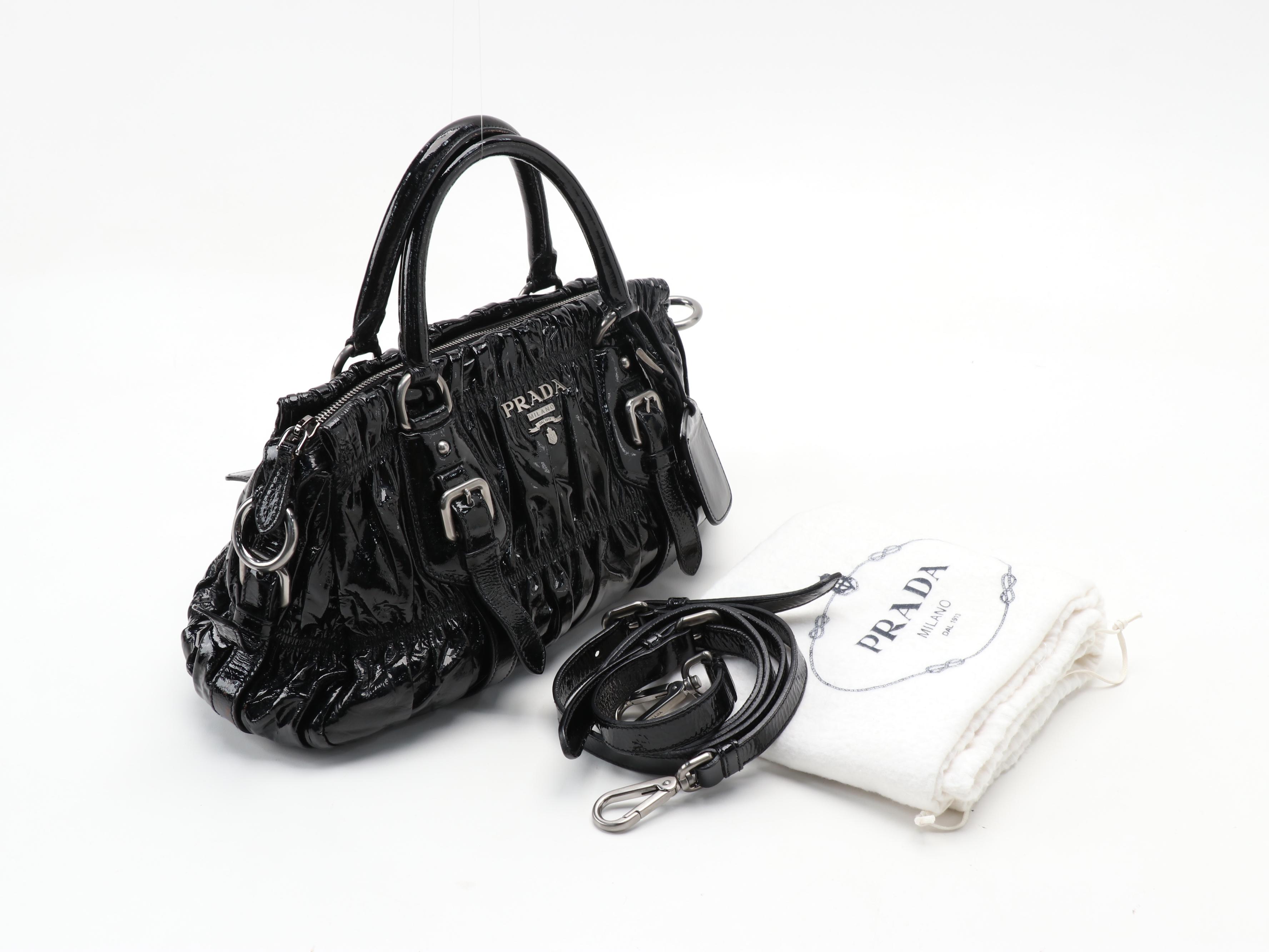 Prada Nero Gaufre Vernis Leather Satchel Two-Way Stachel