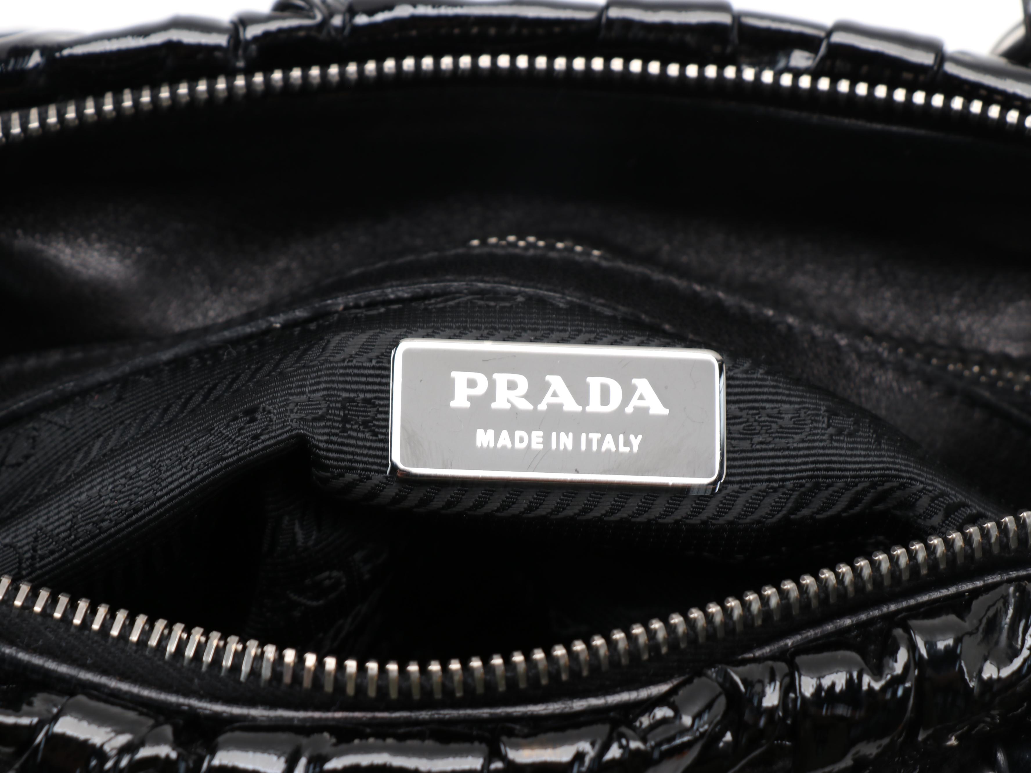 Prada Nero Gaufre Vernis Leather Satchel Two-Way Stachel