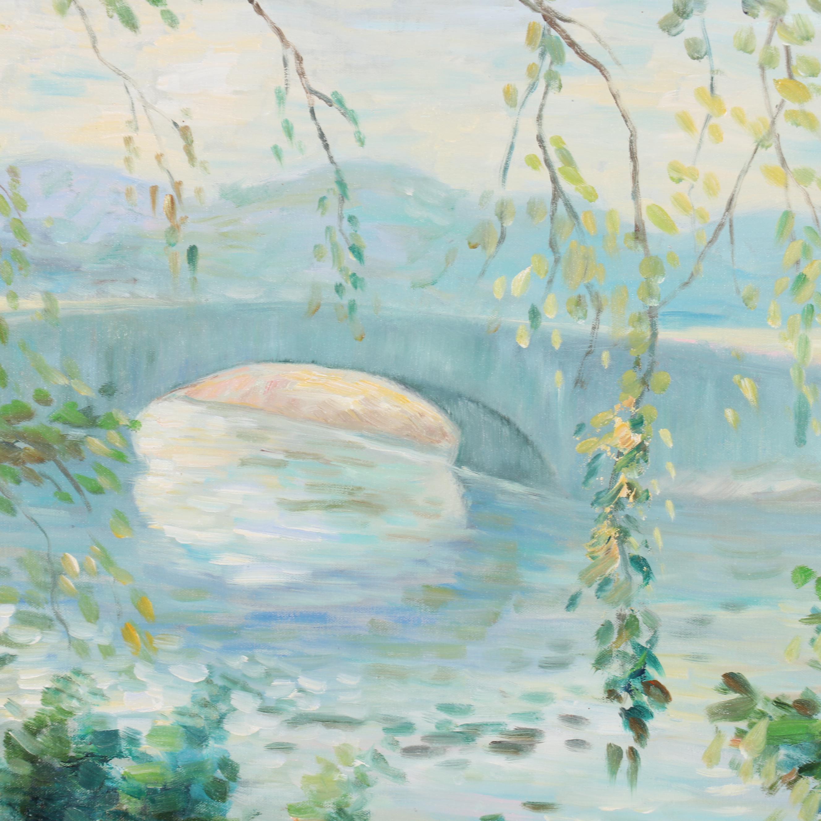 J. Blanford Impressionist Style Landscape Oil Painting of River Scene