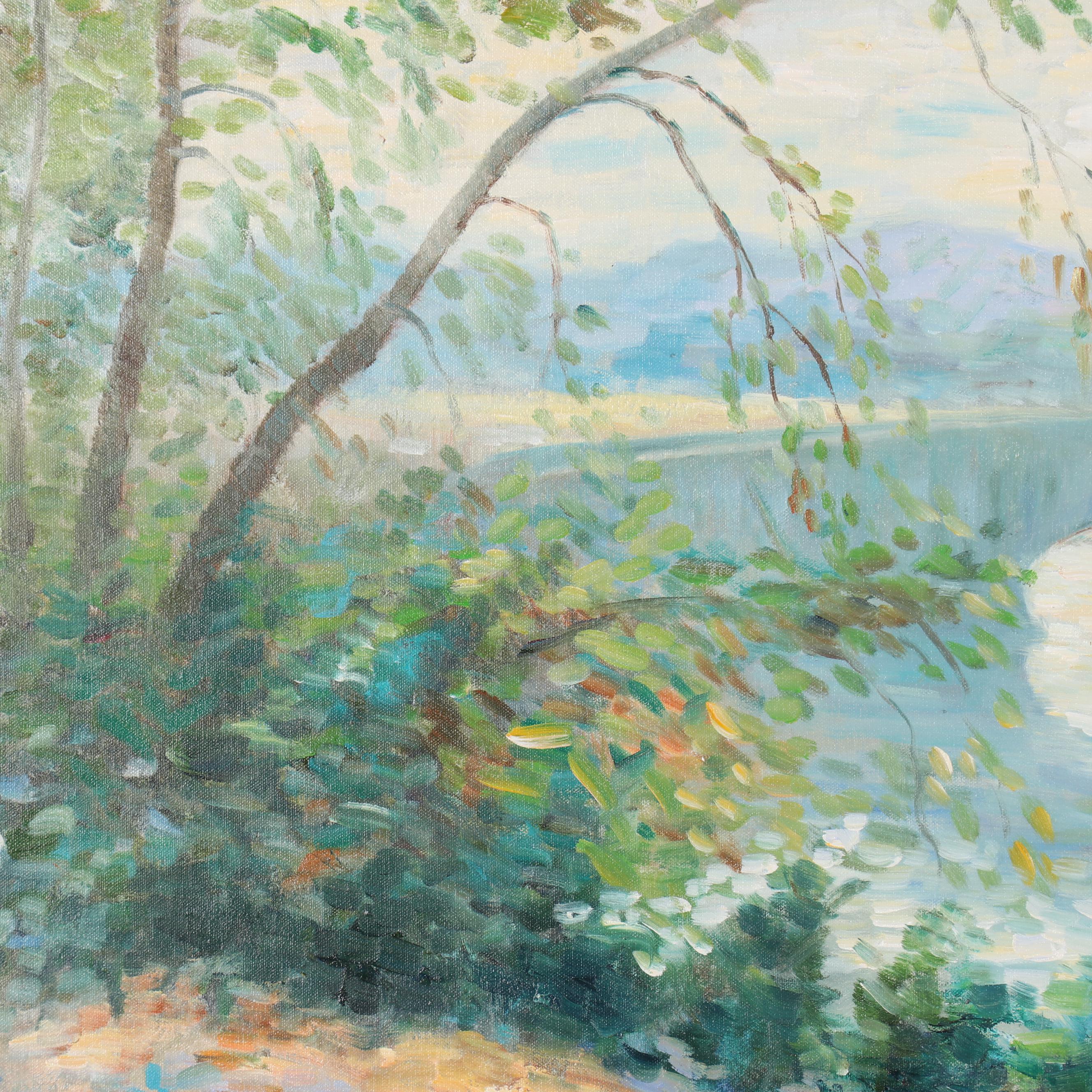 J. Blanford Impressionist Style Landscape Oil Painting of River Scene