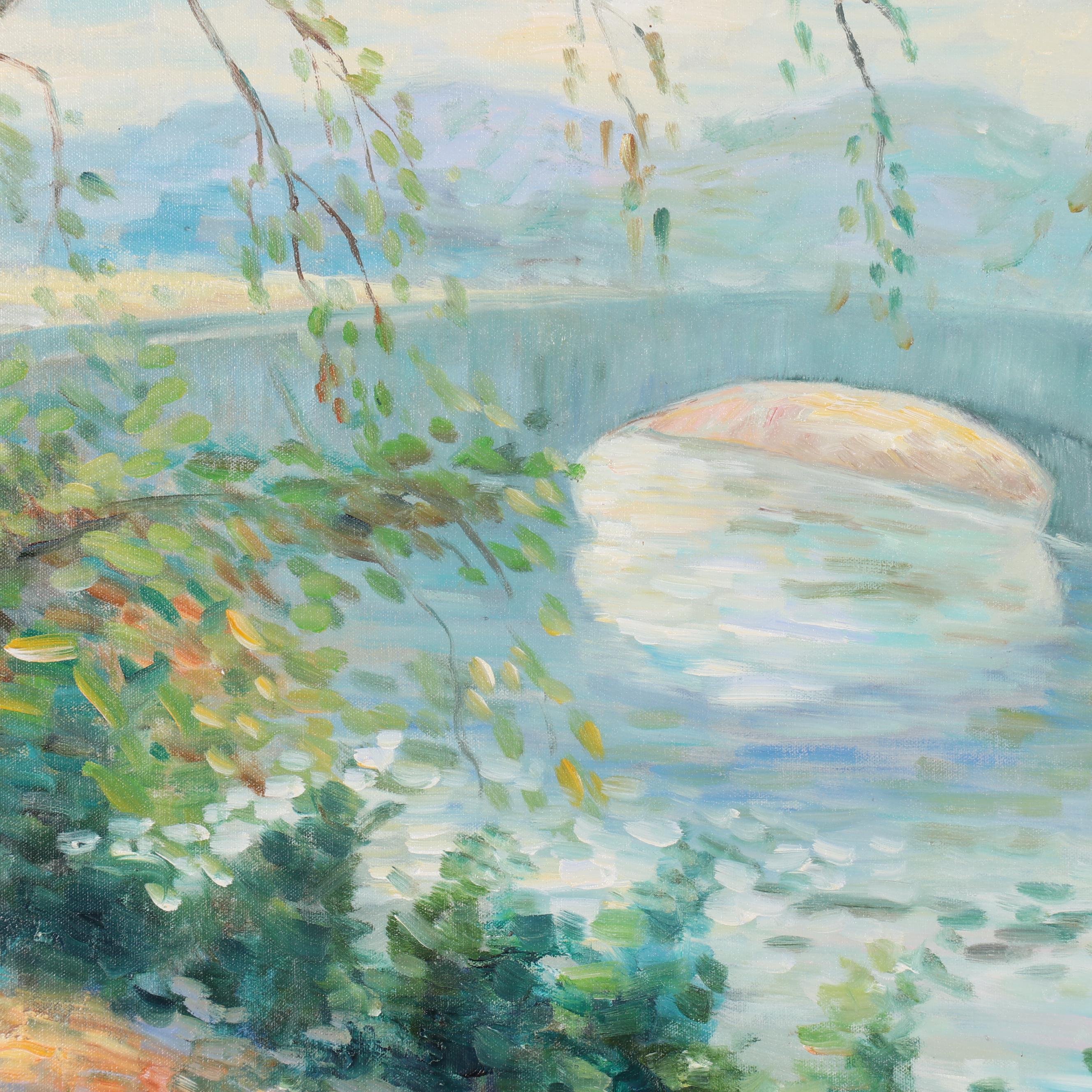J. Blanford Impressionist Style Landscape Oil Painting of River Scene