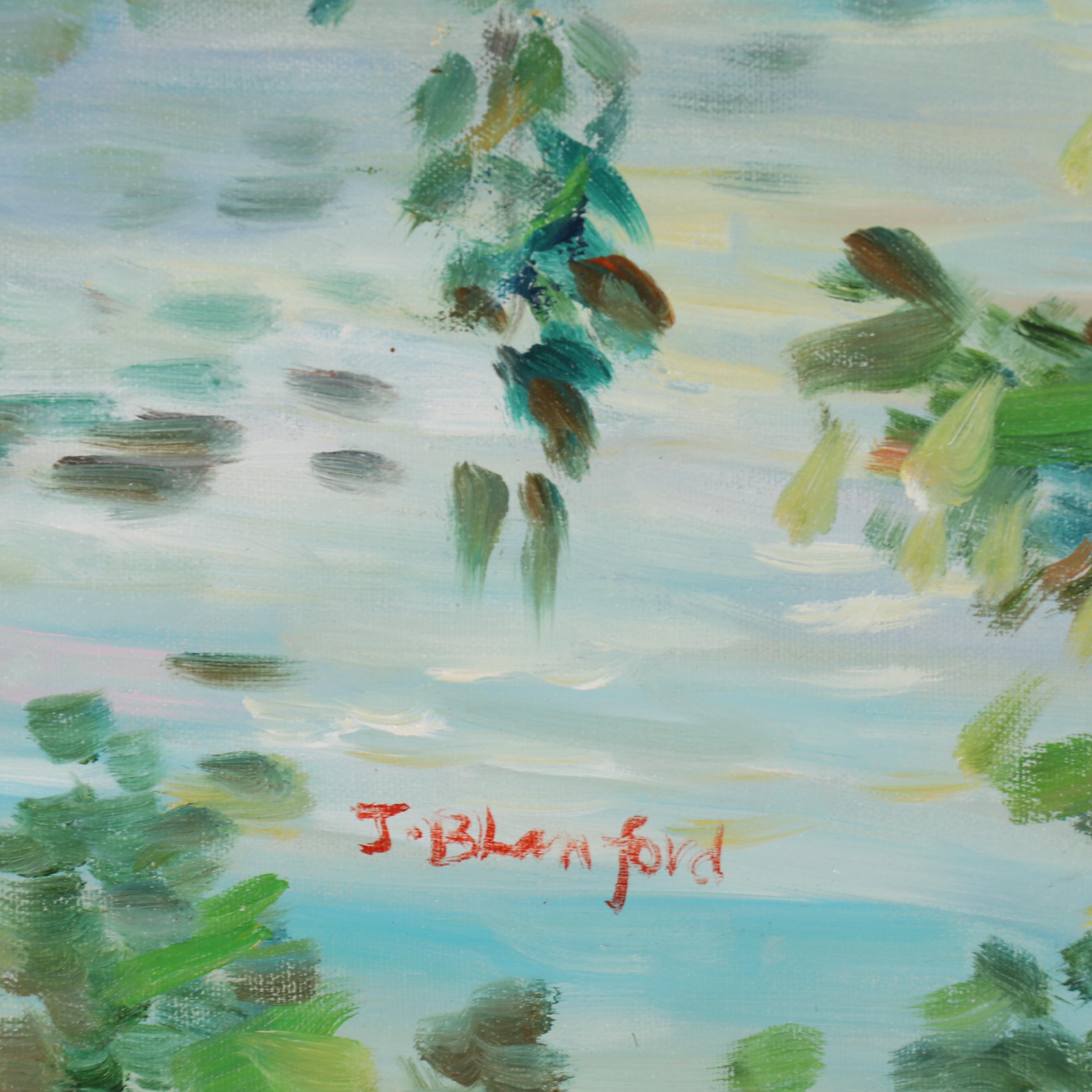 J. Blanford Impressionist Style Landscape Oil Painting of River Scene