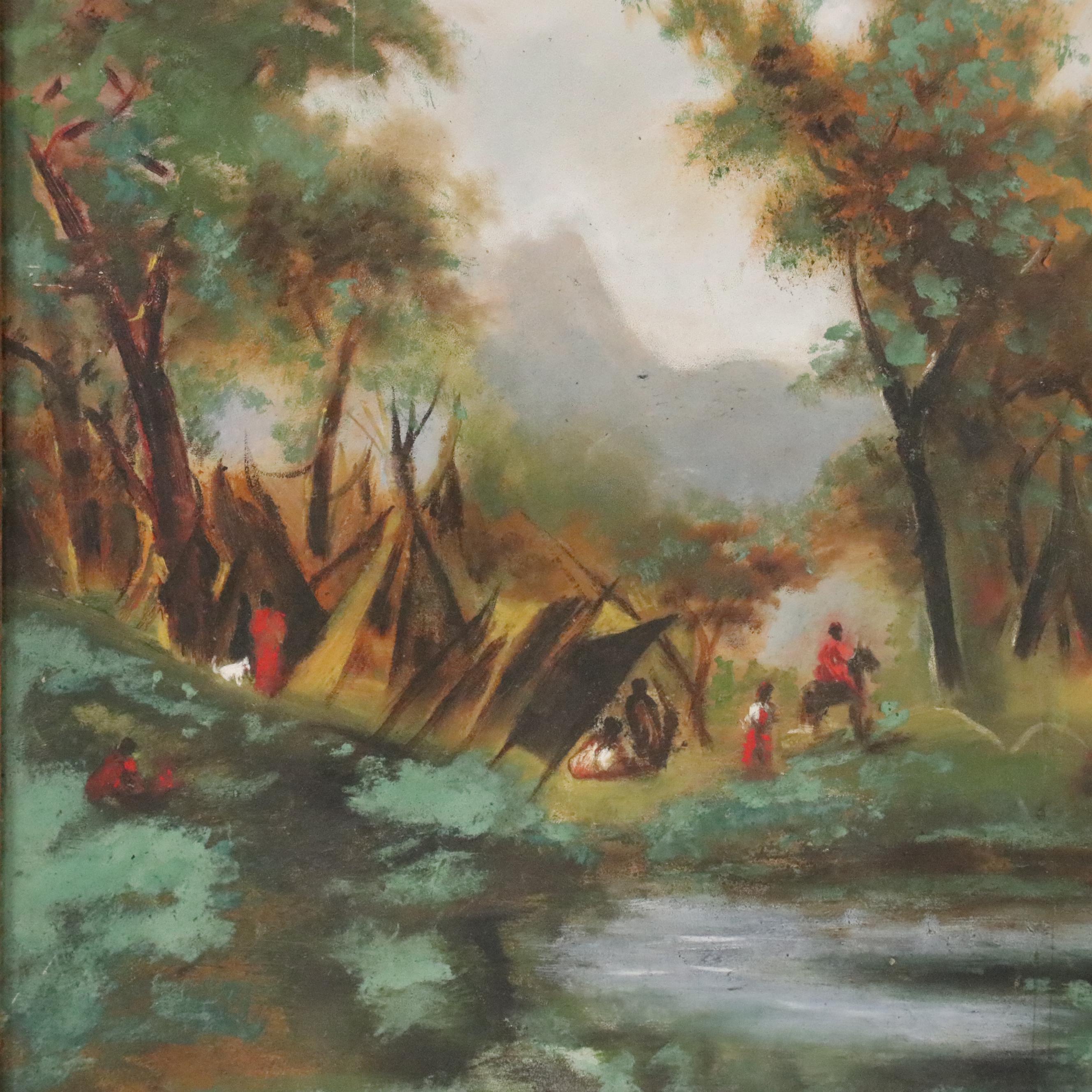 Oil Painting after Albert Bierstadt "Indian Encampment, Shoshone Village"