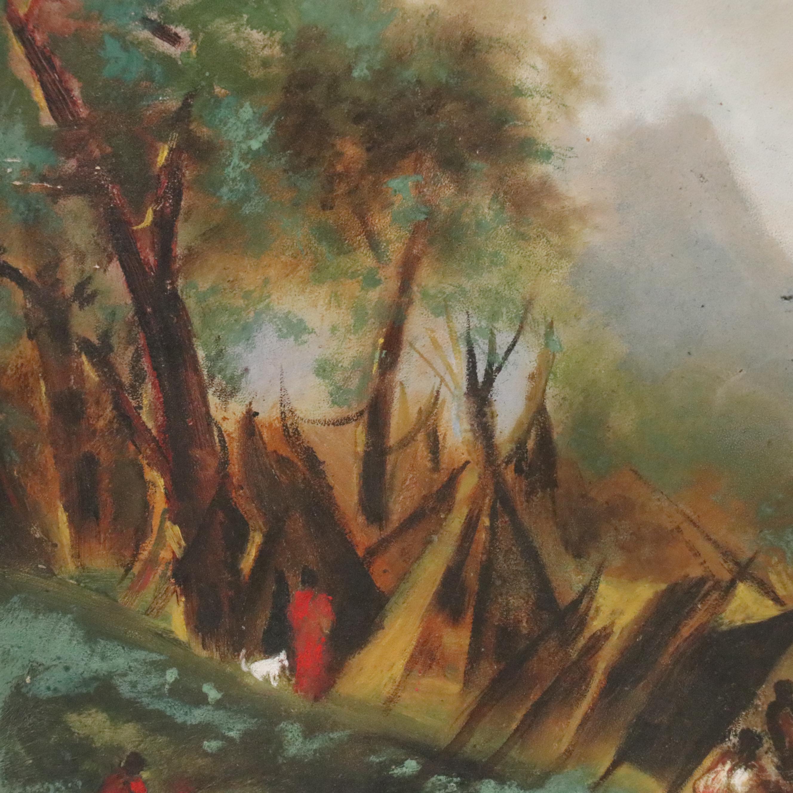 Oil Painting after Albert Bierstadt "Indian Encampment, Shoshone Village"