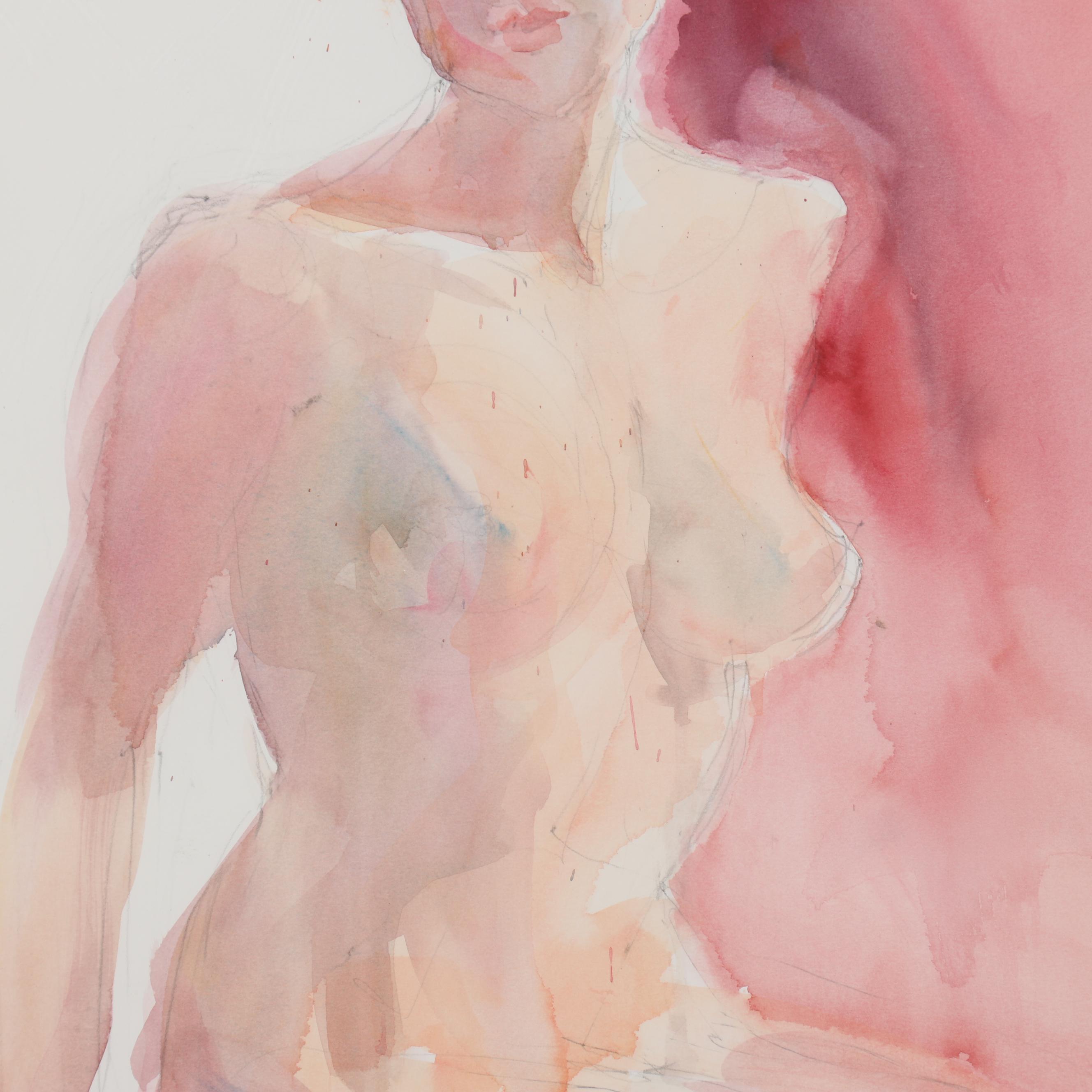 Jacqueline Saunders Figural Watercolor Painting of Female Nude