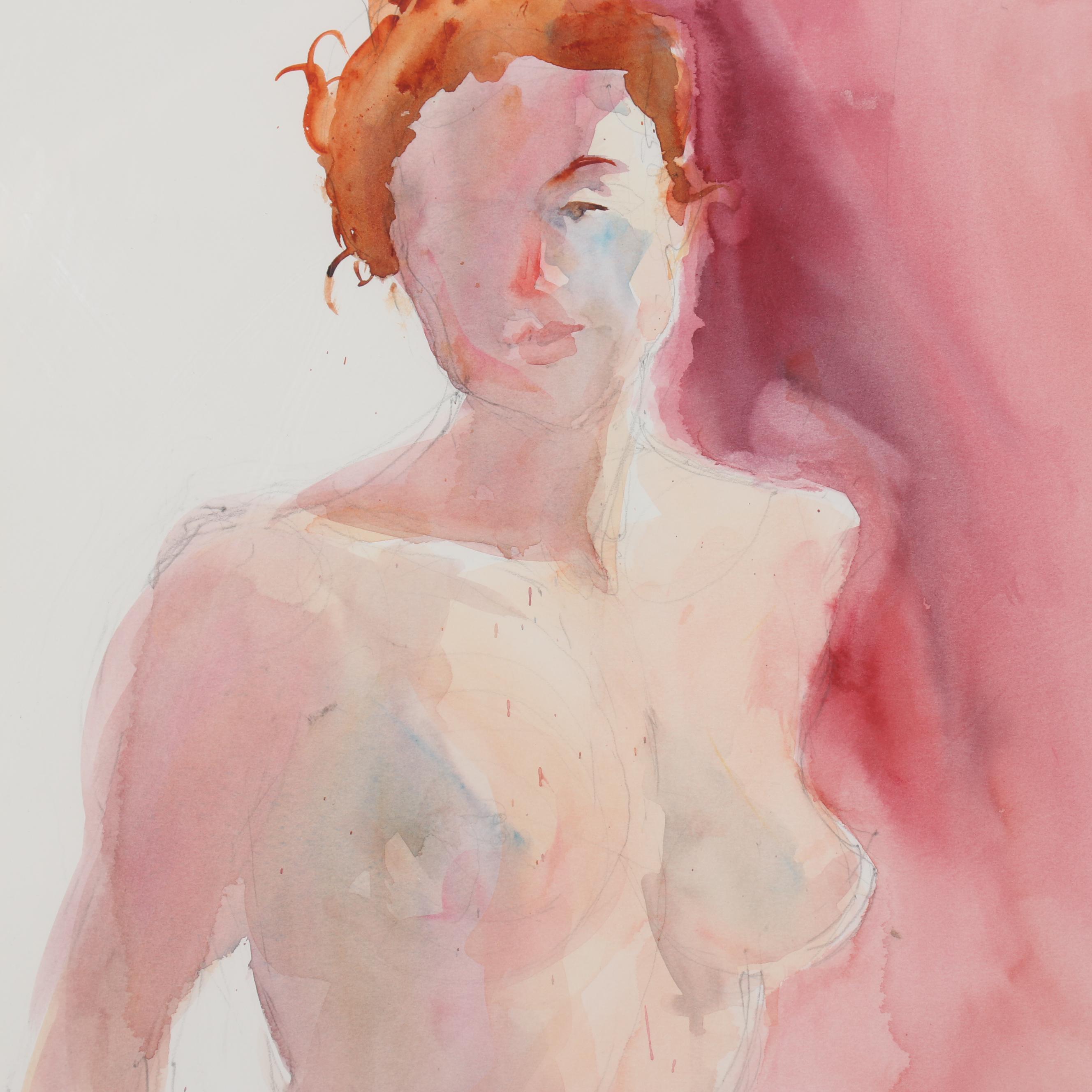 Jacqueline Saunders Figural Watercolor Painting of Female Nude