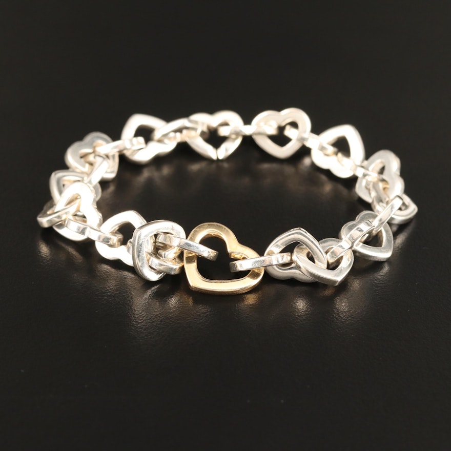 Tiffany & Co. 18K and Sterling Heart Link Bracelet