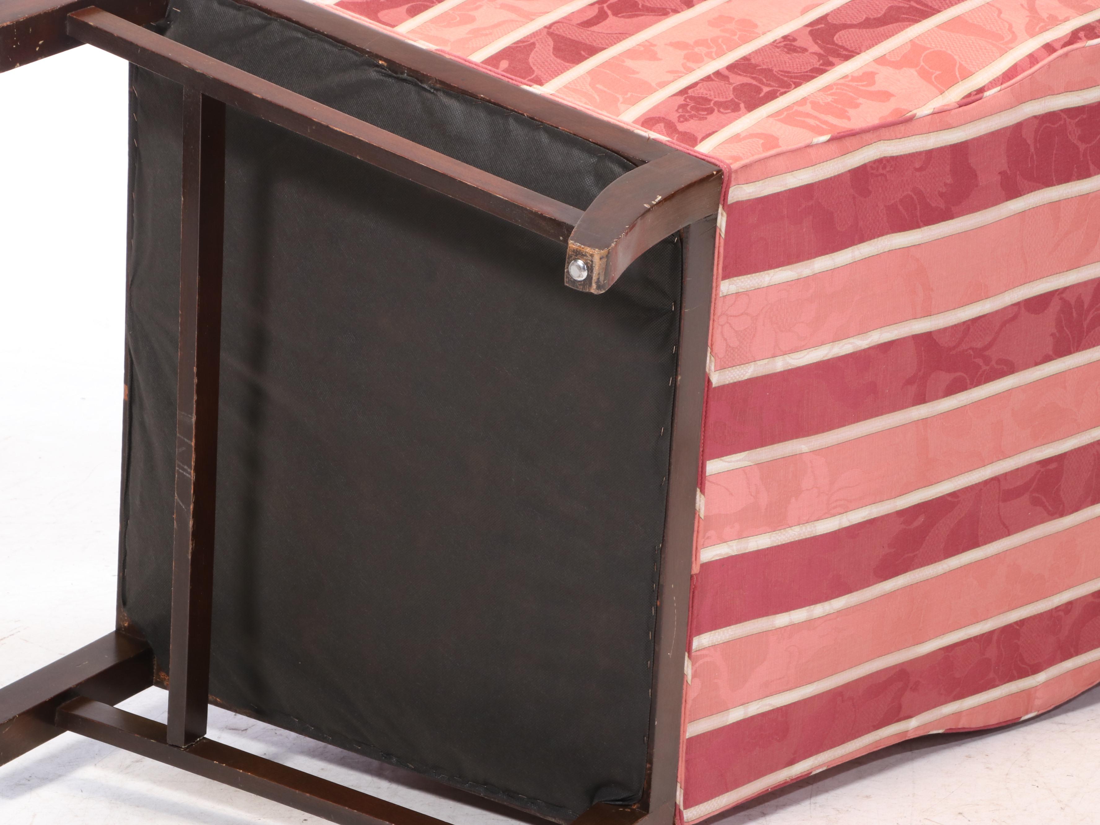 Chippendale Style Upholstered Mahogany Wingback Armchair Plus Walnut Footstool