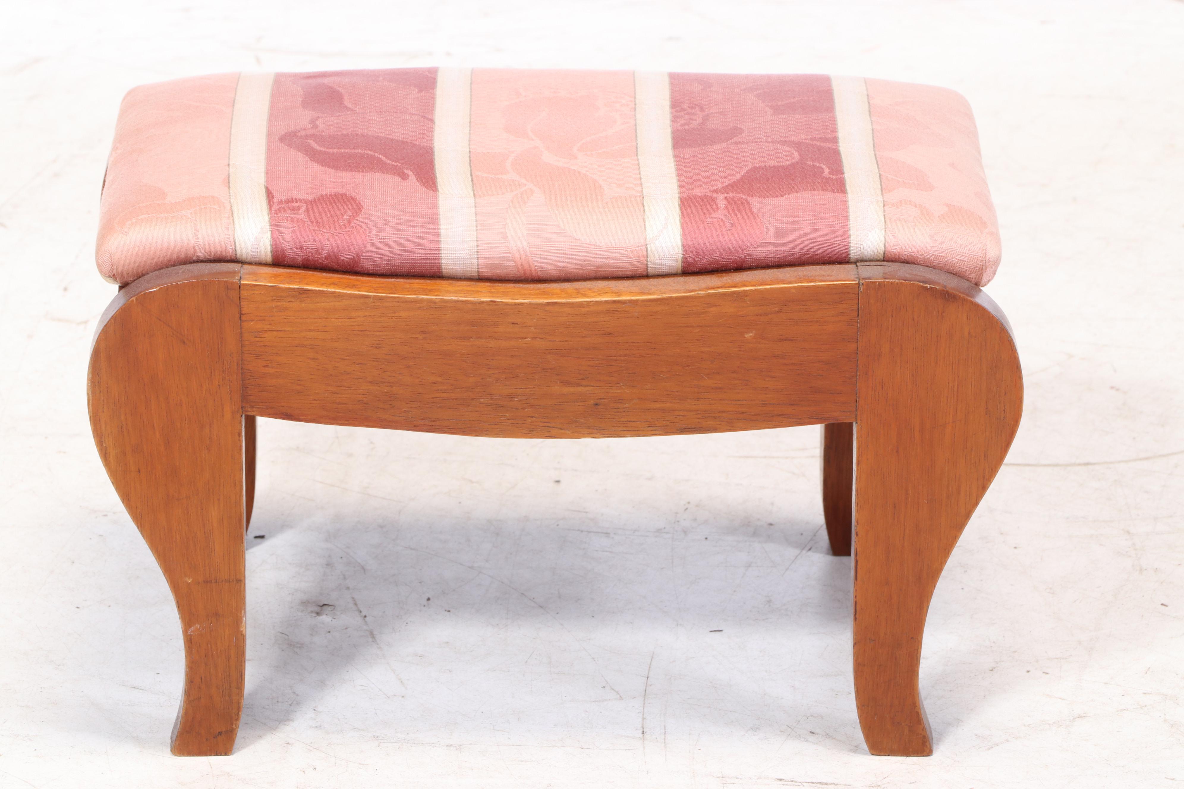 Chippendale Style Upholstered Mahogany Wingback Armchair Plus Walnut Footstool