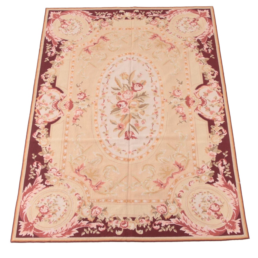 5'11 x 8'10 Handmade French Aubusson Needlepoint Wool Rug